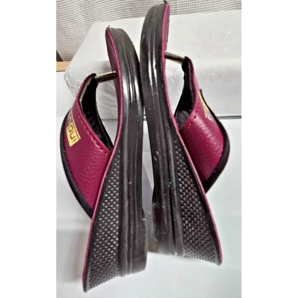 lndus faux‎ leather upper red girl slip on wedges flip flops Sz 9